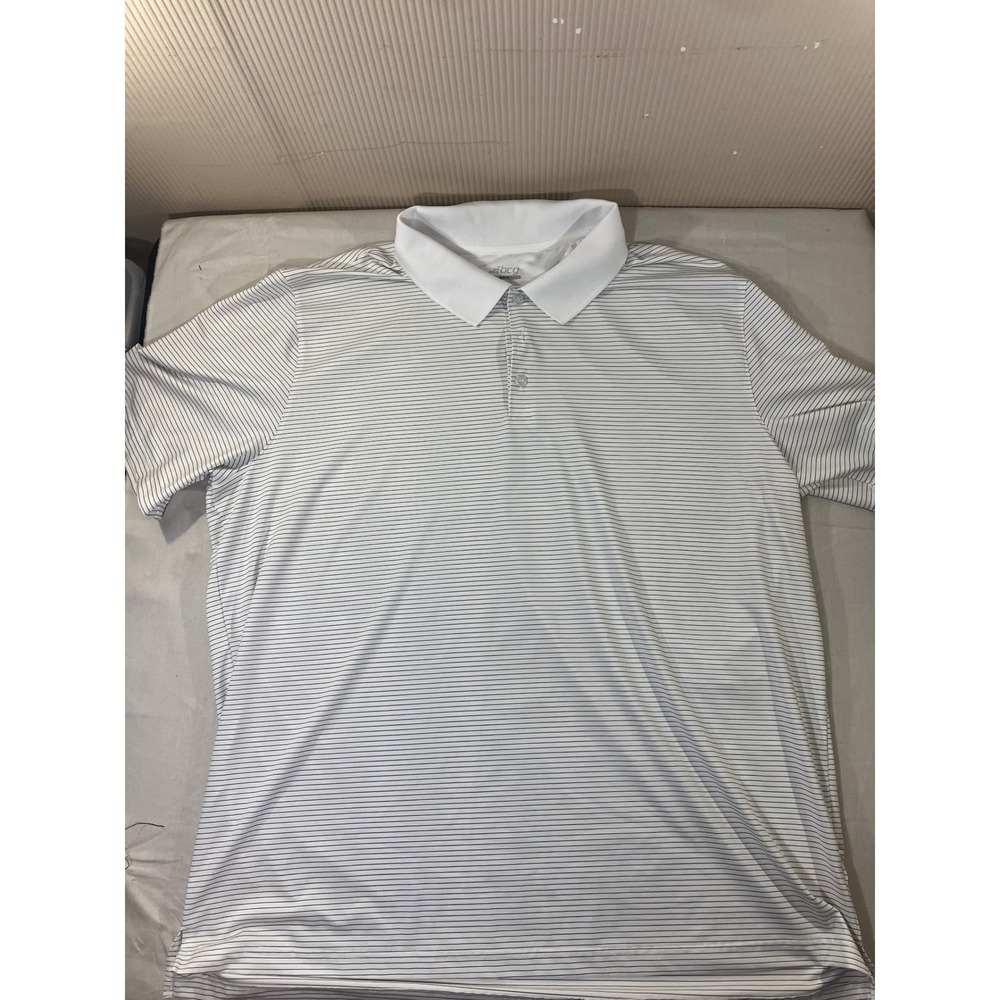 BCG‎ Golf 2XL Polo Shirt Mens White Blue Striped Short Sleeve Golf Casual
